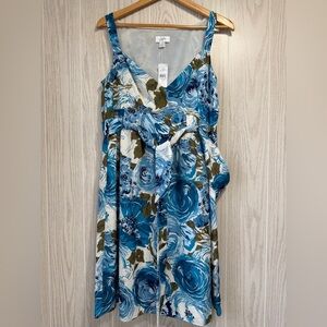 Ann Taylor LOFT Blue Floral Sleeveless Tie Front Dress Size 12 NWT $79